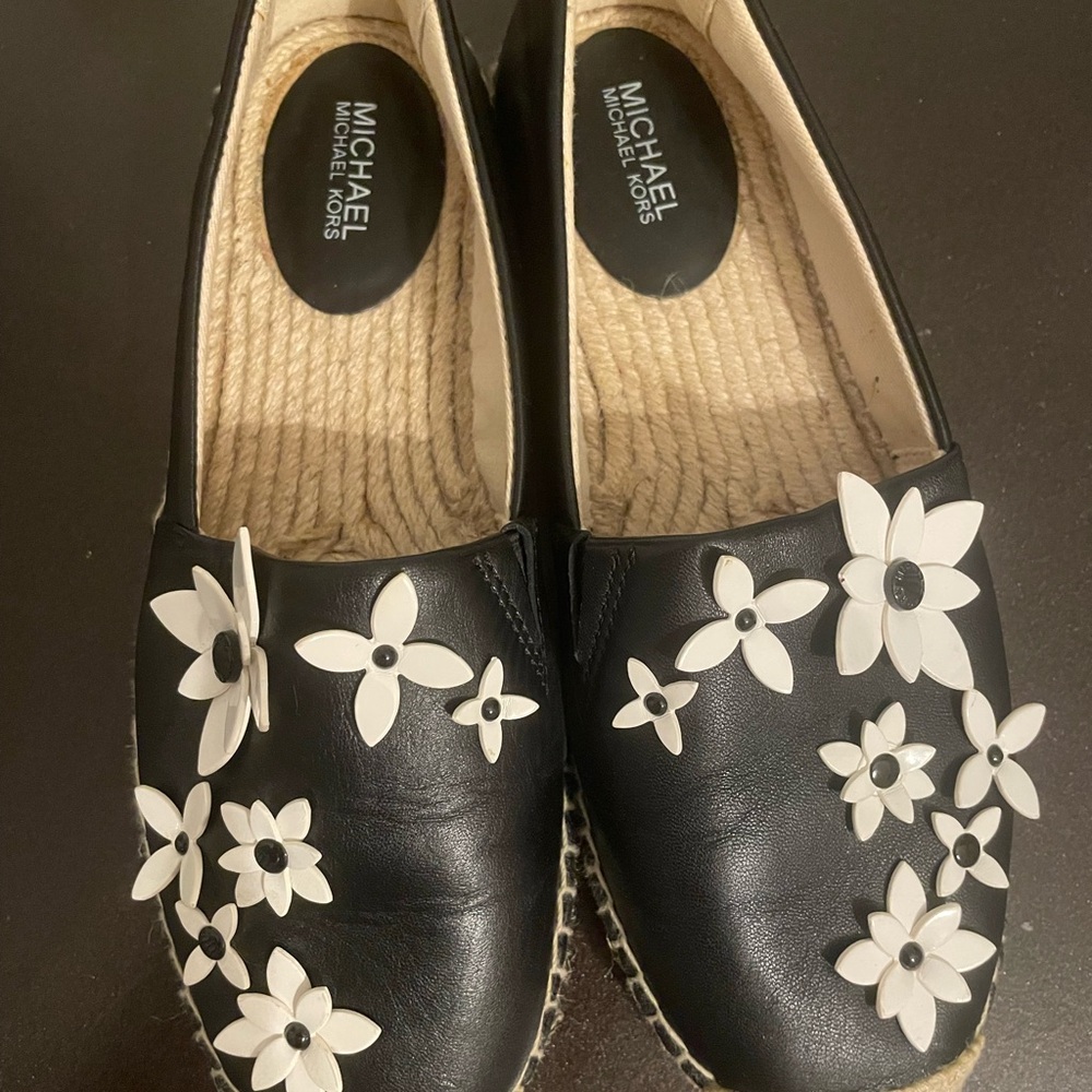 Michael Kors Black and White Floral Espadrilles